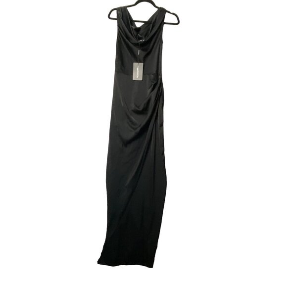 PrettyLittleThing Black Satin Cowl Neck Draped Maxi Dress US 4 UK 8 Formal LBD - Picture 3 of 10